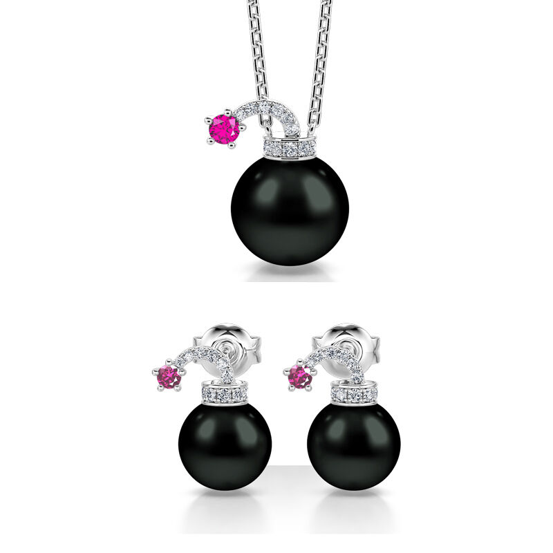Jeulia Bomb Design Cultured Black Pearl Sterling Silver Jewelry Set