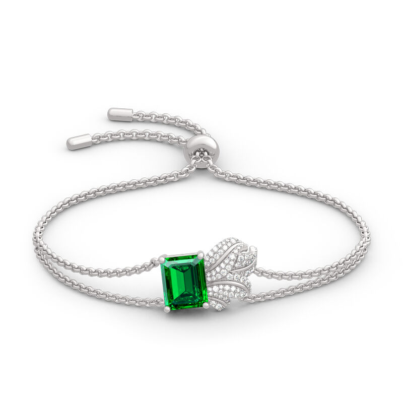 Jeulia Leaf Design Emerald Cut Sterling Silver Bracelet