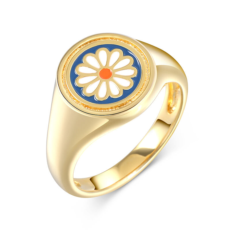 Jeulia Emalj Daisy Signet Sterling Silver Ring