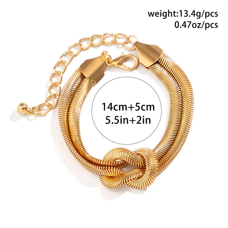 Jeulia Knot Design Gold Tone Chain Bracelet