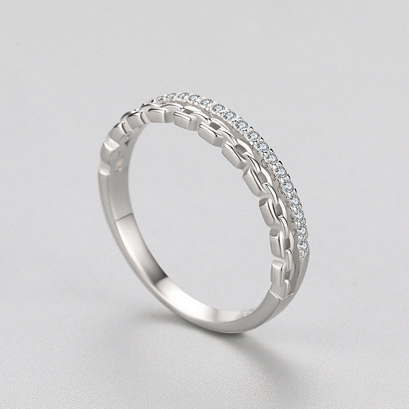 Jeulia Bague Femme Double Rangée Chaîne Argent Sterling