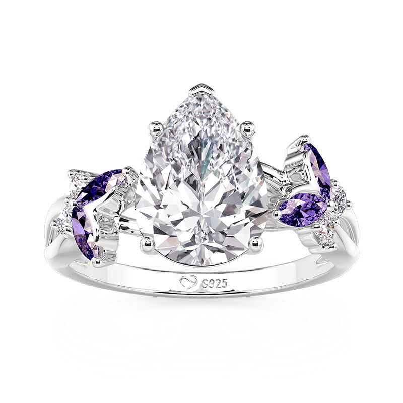 Jeulia Twisted Purple Butterfly Pear Shaped Wedding Ring