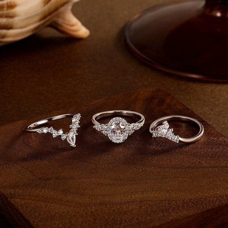 Jeulia Olivetta Vintage Oval Cut Halo Ring Set 3pcs