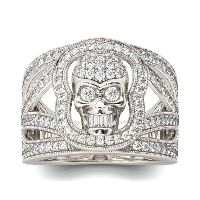 Jeulia Round Cut Sterling Silver Skull Ring