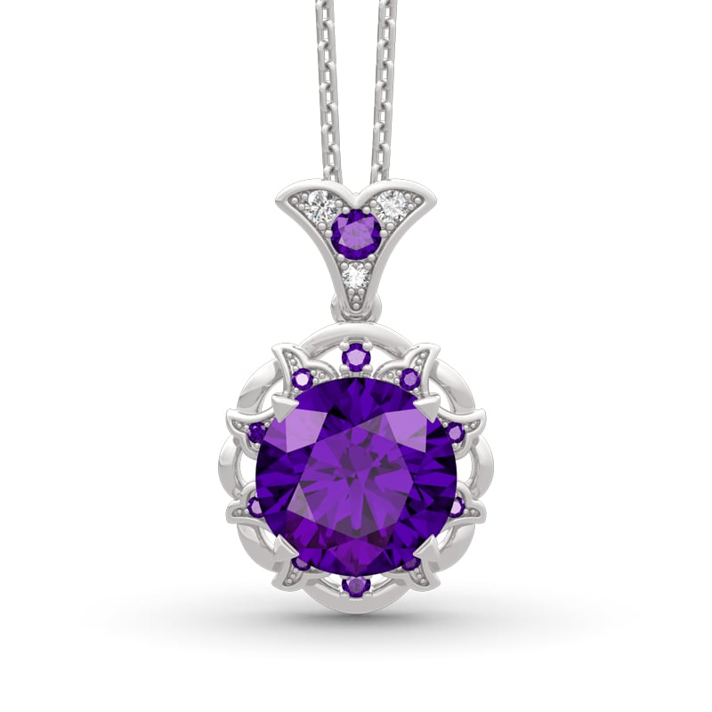Jeulia Amethyst Flower Round Cut Sterling Silver Necklace