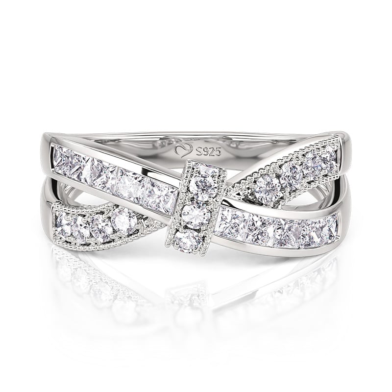 Jeulia Bow Crossover Women's Wedding Band Sterling Silver