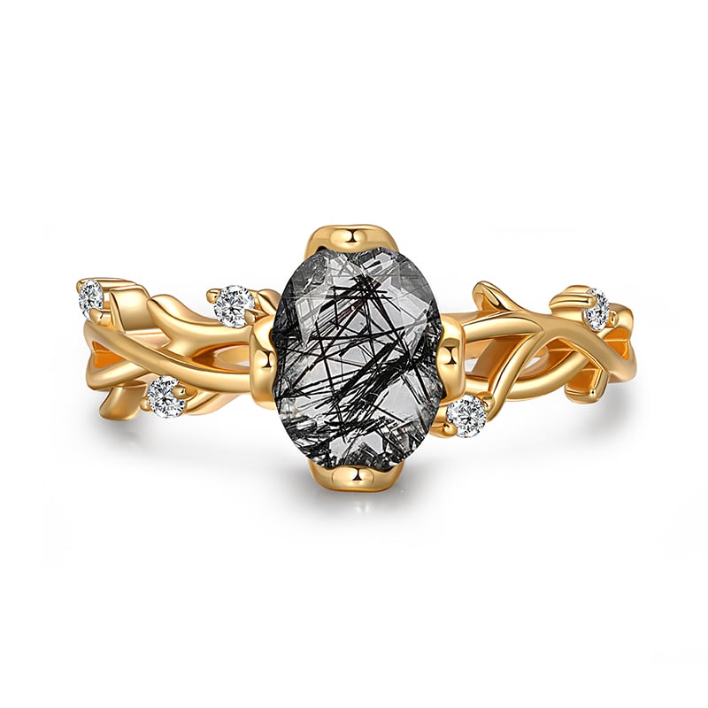 Jeulia Oval Black Rutilated Quartz Engagement Ring