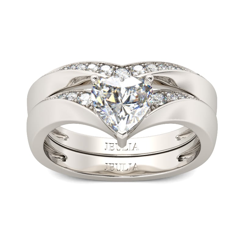 Jeulia Heart Cut Sterling Silver Ring Set