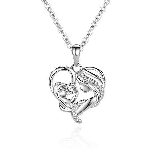 Jeulia Mother Holding Baby Heart Sterling Silver Necklace