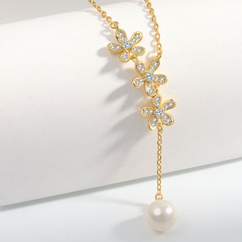 Jeulia Sweet Flower with Pearl Sterling Silver Necklace