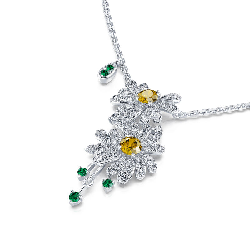 Jeulia Double Daisy Flower Sterling Silver Necklace
