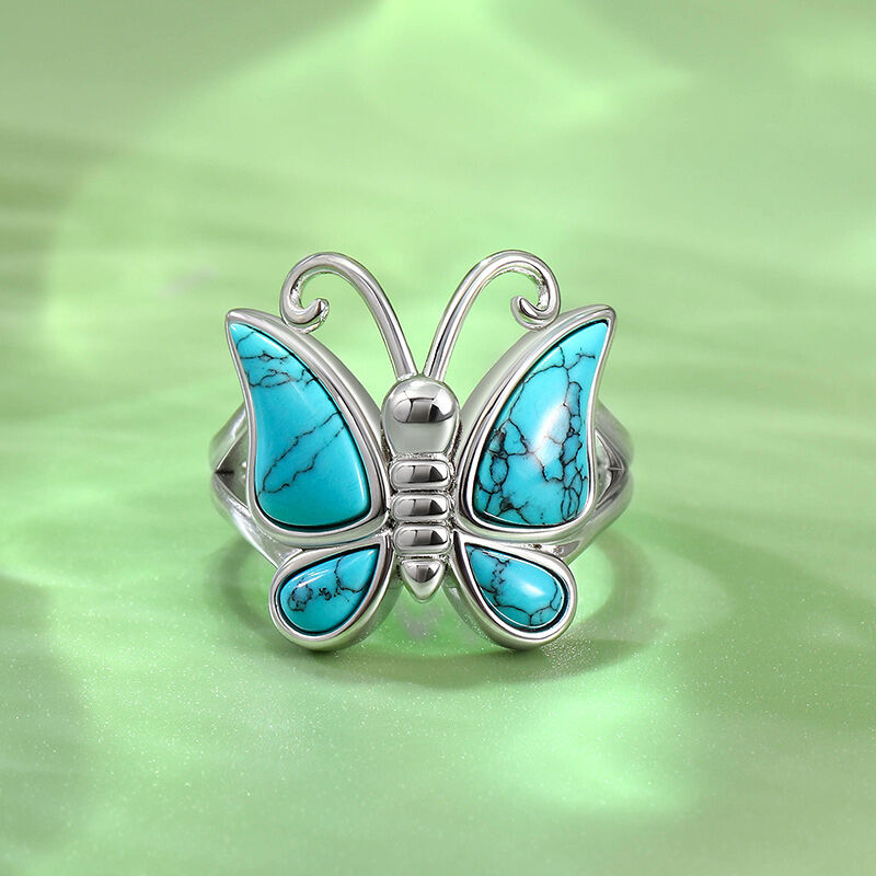 Jeulia "Natural Beauty" Butterfly Design Turquoise Sterling Silver Ring