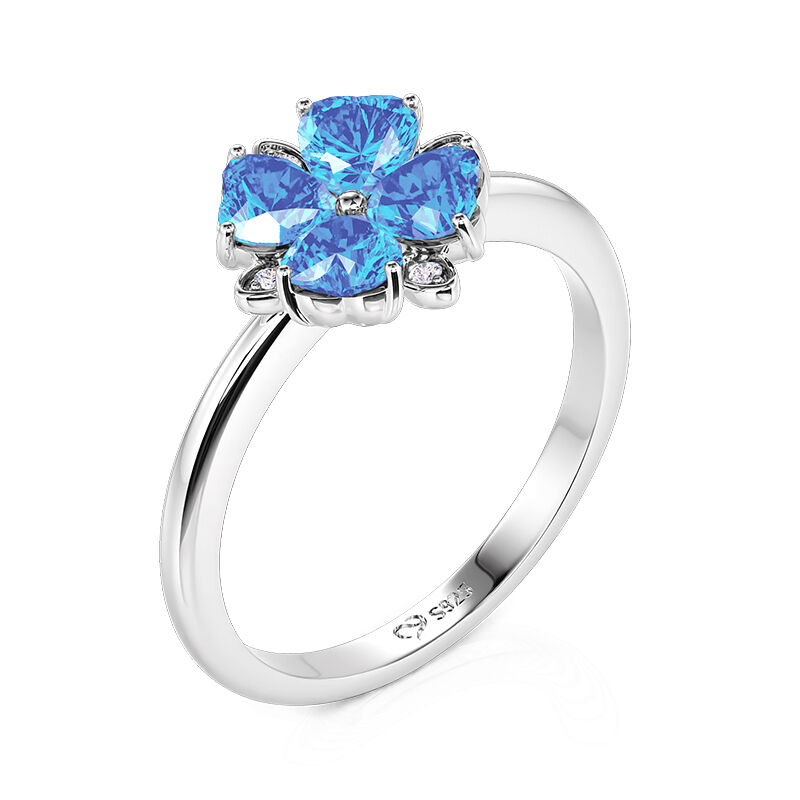 Jeulia Four Leaf Clover Heart Cut Promise Ring Sterling Silver