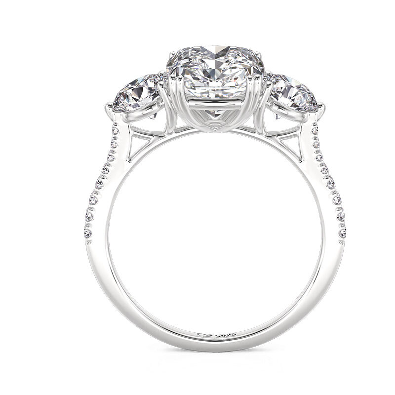 Jeulia Three Stone Engagement Ring with Pave Accents