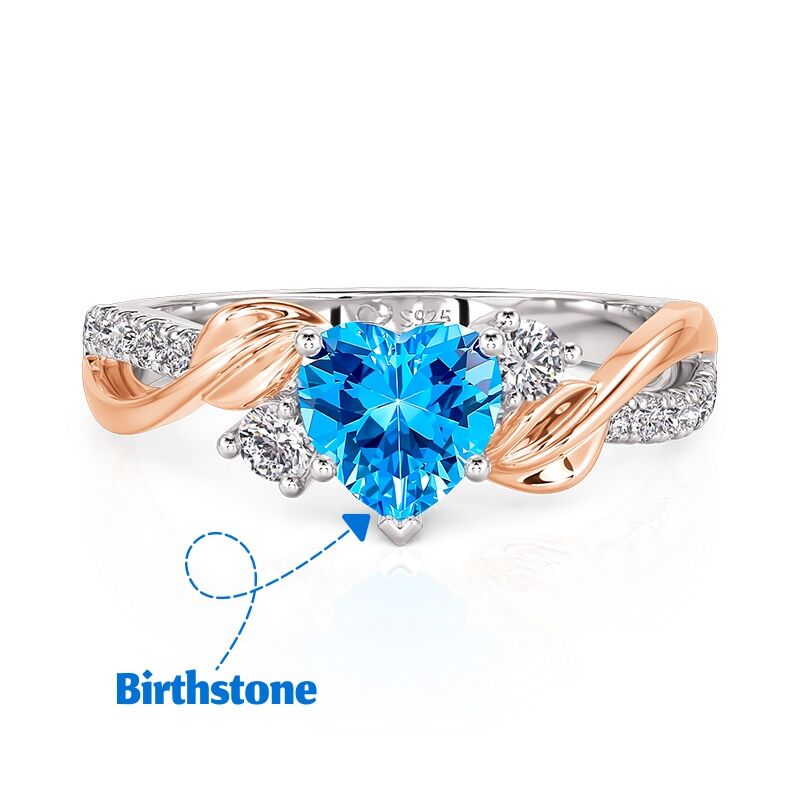 Jeulia Amore Anillo Corazón Hoja Bicolor Personalizado con Piedra de Nacimiento