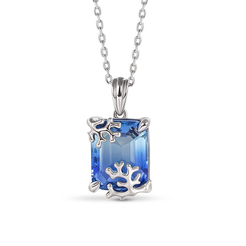 Jeulia "Coral Reefs" Emerald Cut Sterling Silver Necklace