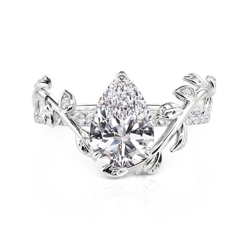 Jeulia Leaf Twist Pear Shaped Ring Sterling Silver