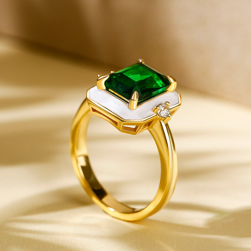 Jeulia Unique Halo Emerald Cut Sterling Silver Ring