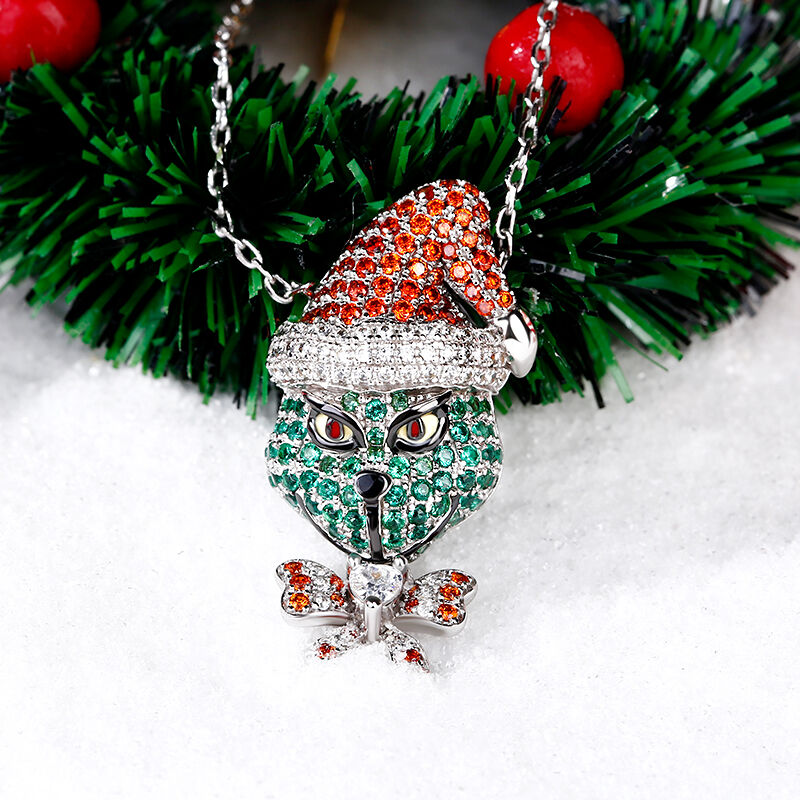 Jeulia "Holiday Cheermeister" Christmas Monster Inspired Sterling Silver Necklace