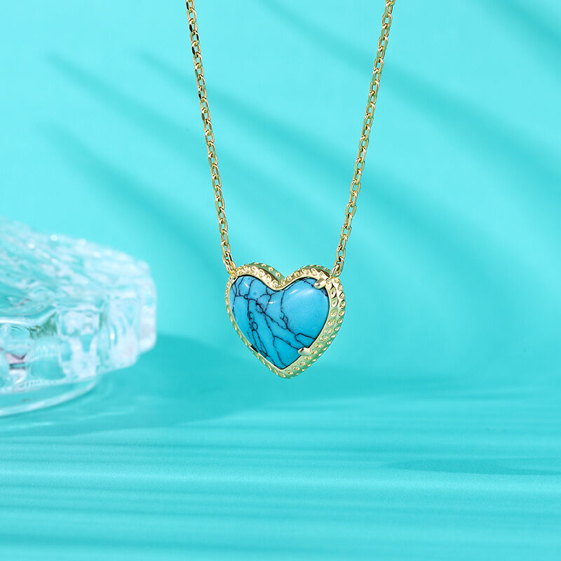 Jeulia "Blue Heart" Turquoise Sterling Silver Necklace
