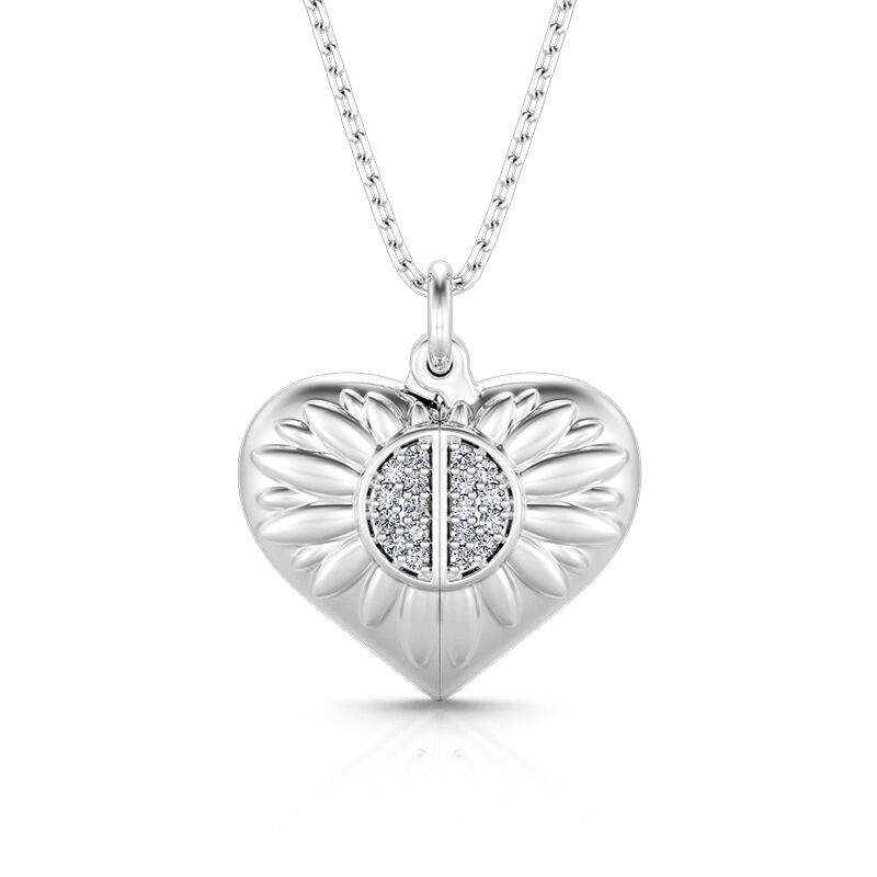 Jeulia Sunflower Heart Personalized Photo Sterling Silver Locket Necklace