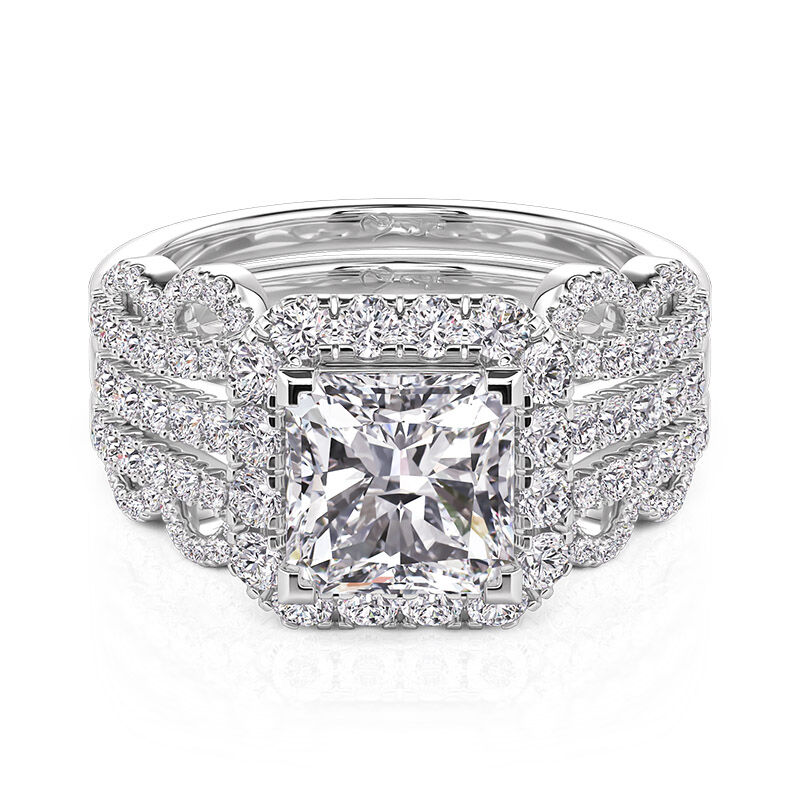 Jeulia Flower Leaf Halo Square Asscher Cut Engagement Ring Set