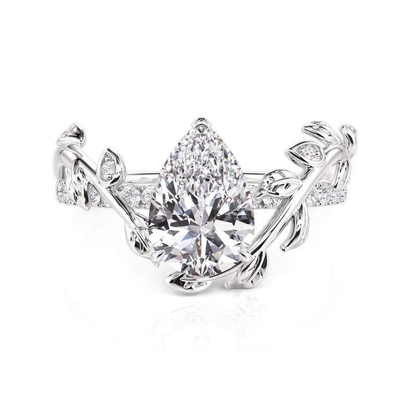 Jeulia Leaf Twist Pear Shaped Ring Sterling Silver