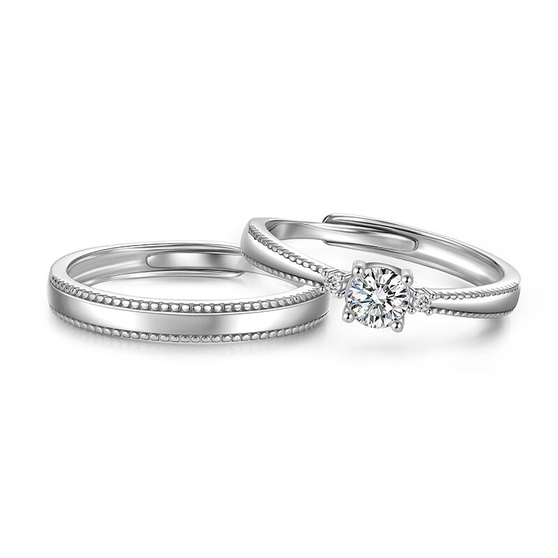 Jeulia Simple Beaded Edge Adjustable Couple Rings Set