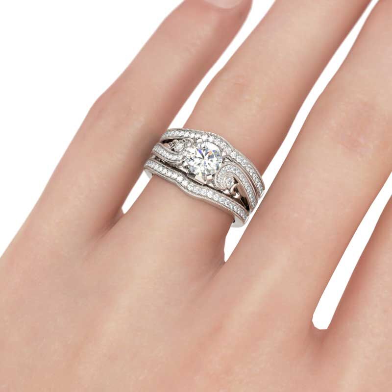 Jeulia Terno De Anillos Milgrain De Talla Redonda En Plata De Ley