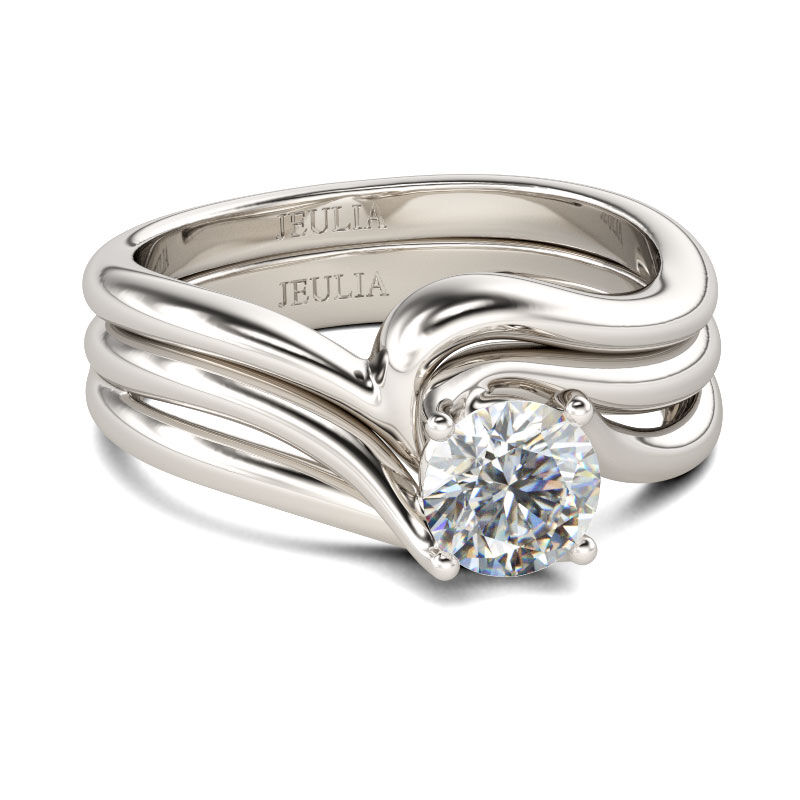 Jeulia Bypass Round Cut Sterling Silver Ring Set