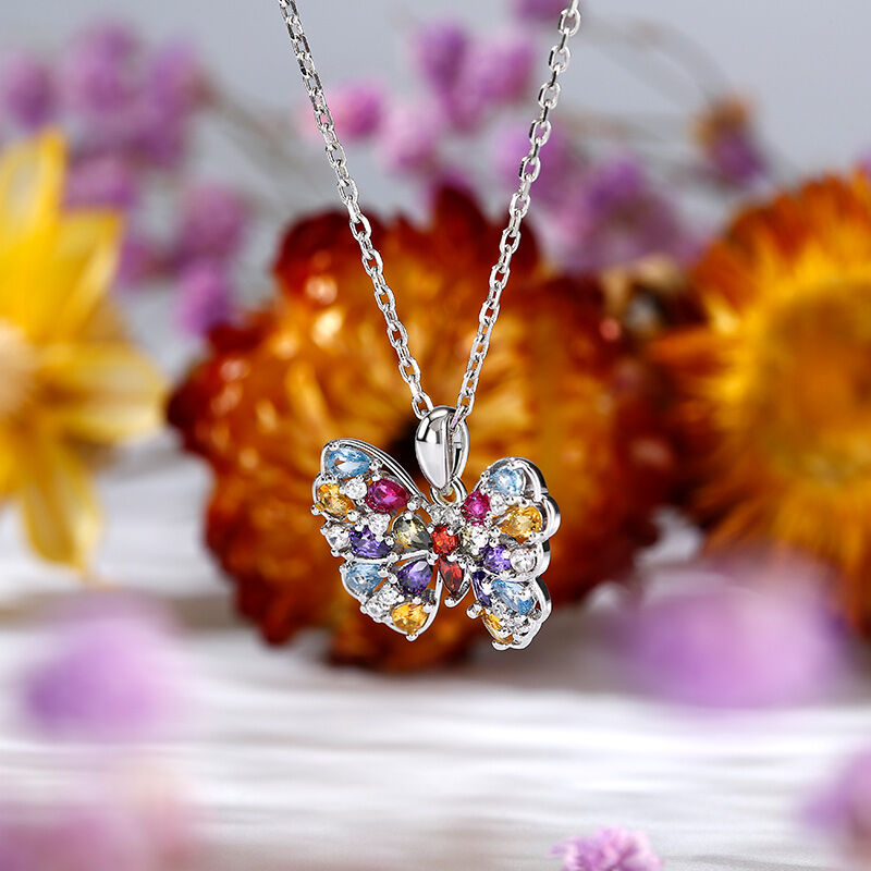 Jeulia Collar de mariposa multicolor con piedra de plata de ley