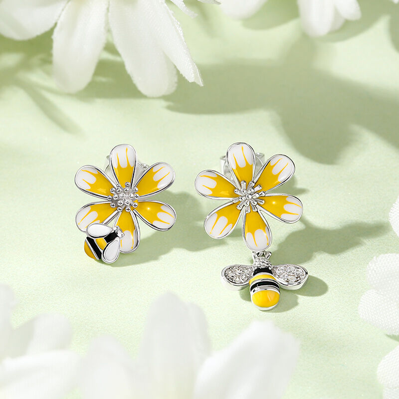 Jeulia "Honey Bee" blomma emalj sterling silver örhängen