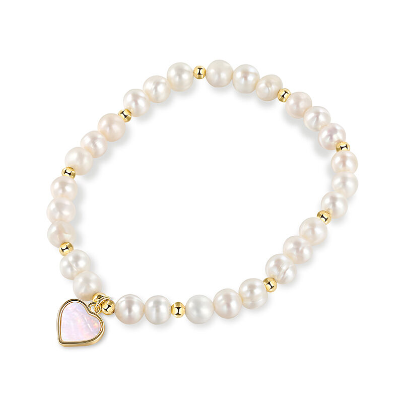 Jeulia Heart-shaped Mother of Pearl Pendant Golden Tone Pearl Elastic Bracelet