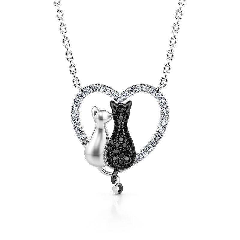 Jeulia “Love's Silhouette” Cat Couple Sterling Silver Necklace