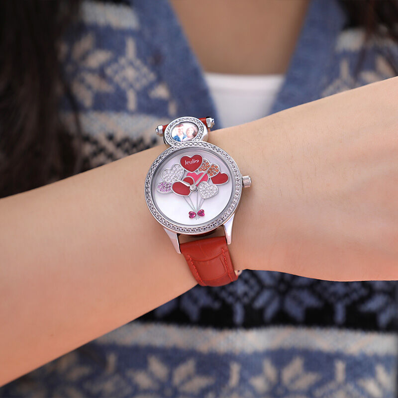 Jeulia Heart Shaped Balloon Personalized Photo Women's Watch with Mother of Pearl Dial