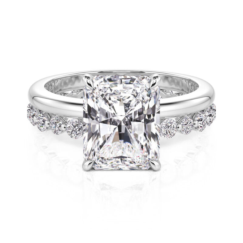 Jeulia Juego de Anillos de Compromiso Corte Princesa con Halo Oculto