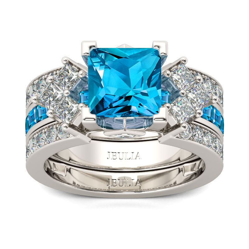 Jeulia Unique Princess Cut Sterling Silver Ring Set