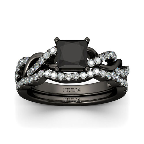 Jeulia Twist Princess Cut Sterling Silver Ring Set