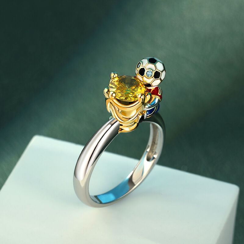 Jeulia Hug Me "You're My Champion" Spain Football Team Round Cut Sterling Silver Ring
