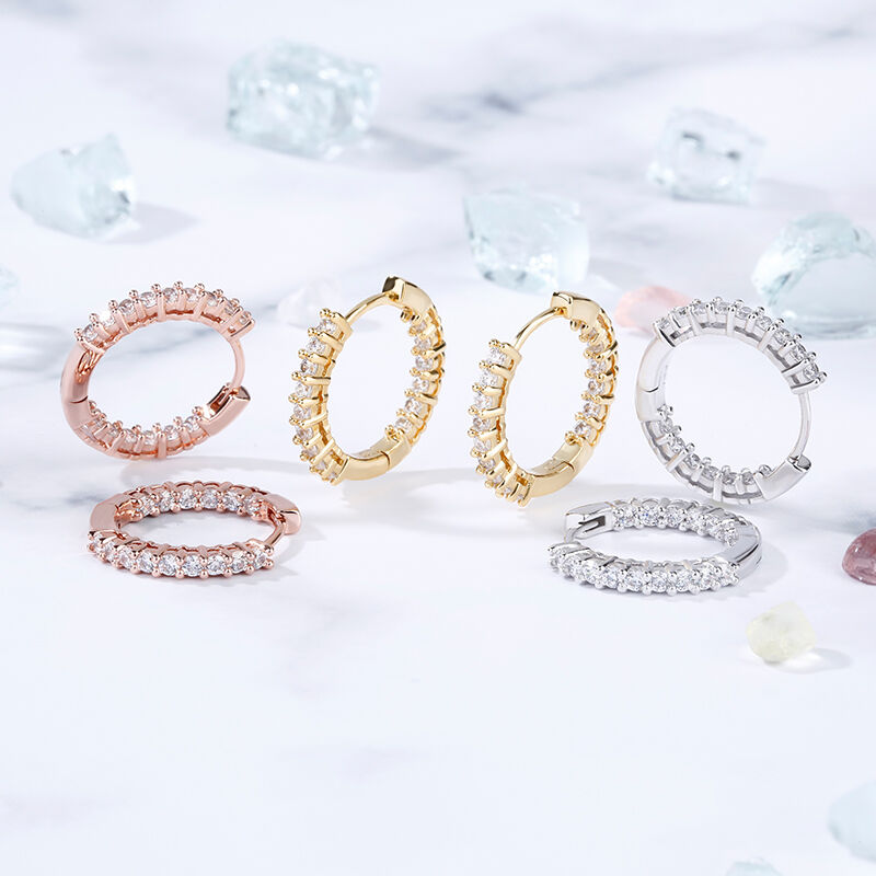 thumbnail image 2 of Men's Lab Simulated Diamond Hoop Earrings – 8mm Sterling Silver, Gold Tone, 0.75 CTW 2 of 5