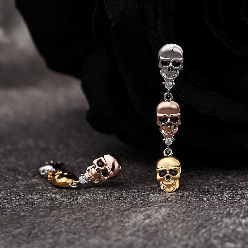 Jeulia "Tricolor Skull" Sterling Silver Earrings