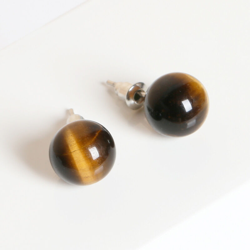 Jeulia "Burst of Courage" Round Natural Tiger's Eye Stud Earrings