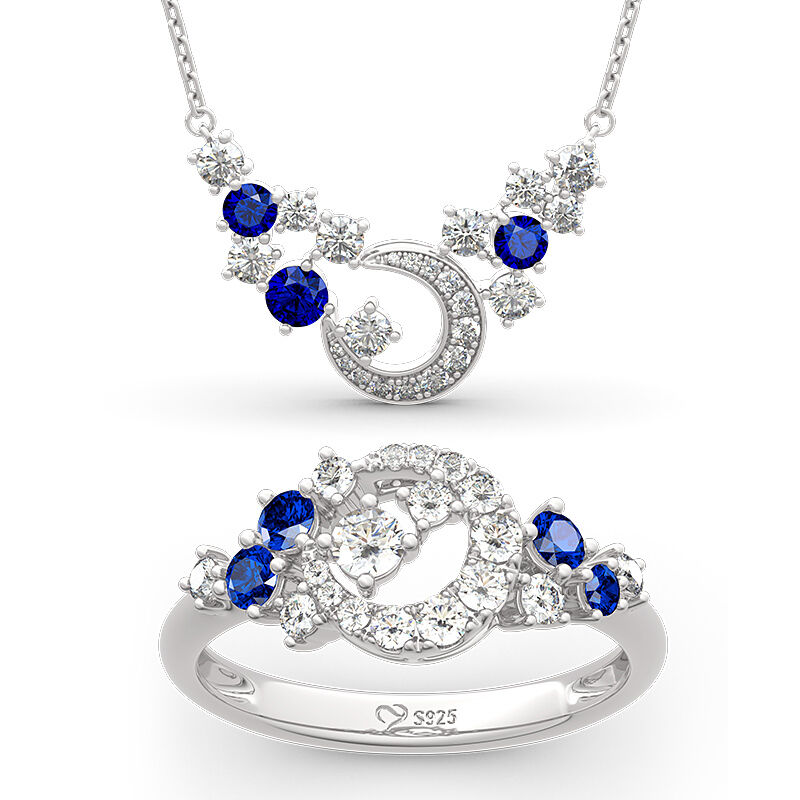 Jeulia "Light of Starry Sky" Moon Design Round Cut Sterling Silver Jewelry Set