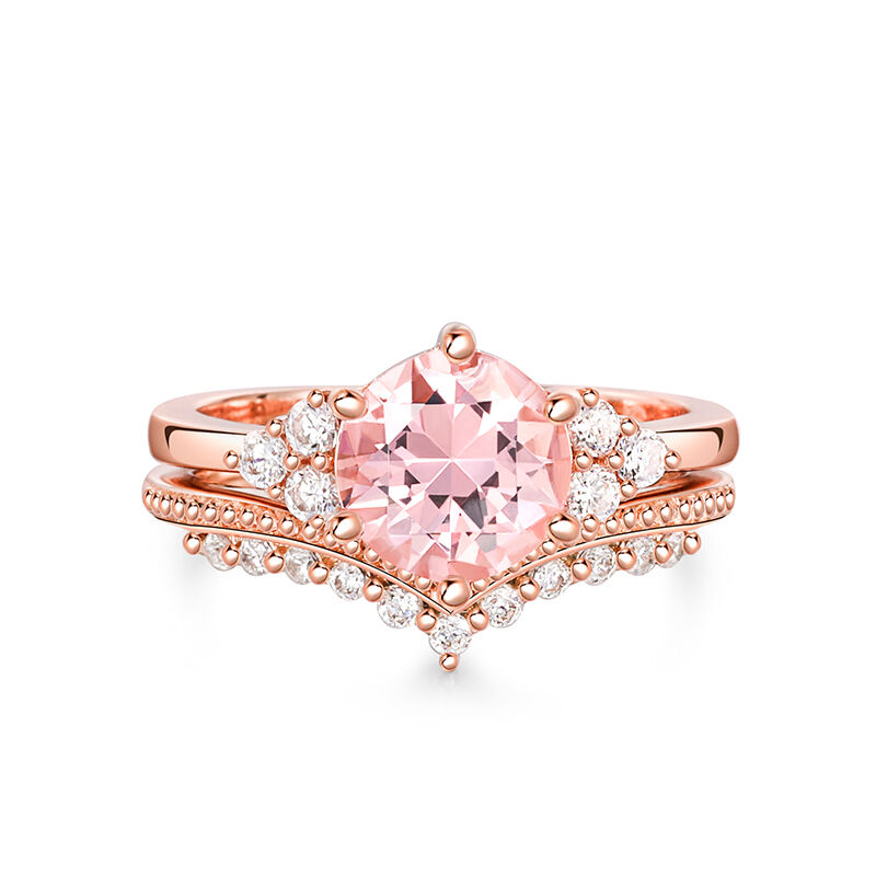 Jeulia Vintage Round Cut Synthetic Morganite Sterling Silver Ring Set