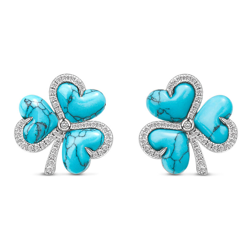 Jeulia "Heartfelt Luck" Clover Design Turquoise Sterling Silver Stud Earrings