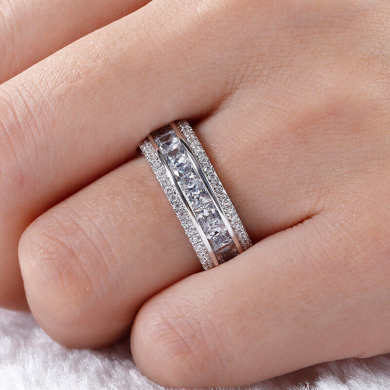 Jeulia Simple Princess Cut Sterling Silver Women's Band