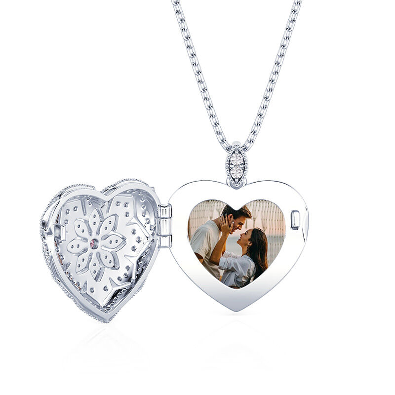 Jeulia Custom Birthstone Hollow Heart Photo Locket Necklace