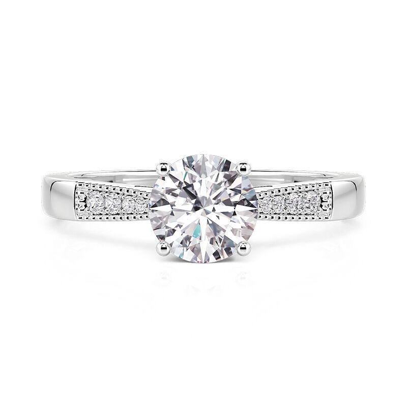 Jeulia Reverse Tapered Beaded Round Solitaire Engagement Ring