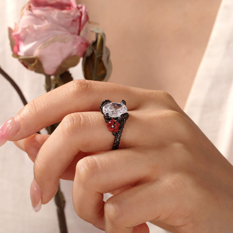 Jeulia Anillo Serpiente Espina Negra Rosa Gótico de Plata de Ley