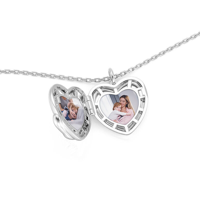 Jeulia "Warm Hug" Custom Engraved Heart Photo Locket Necklace